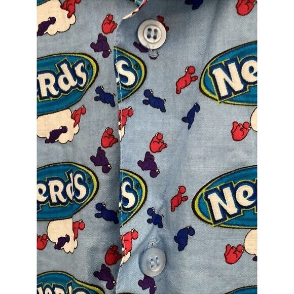 Vintage Nerds Candy Button Up Short Sleeve Collared Blue Shirt Men's Size L - Picture 6 of 14